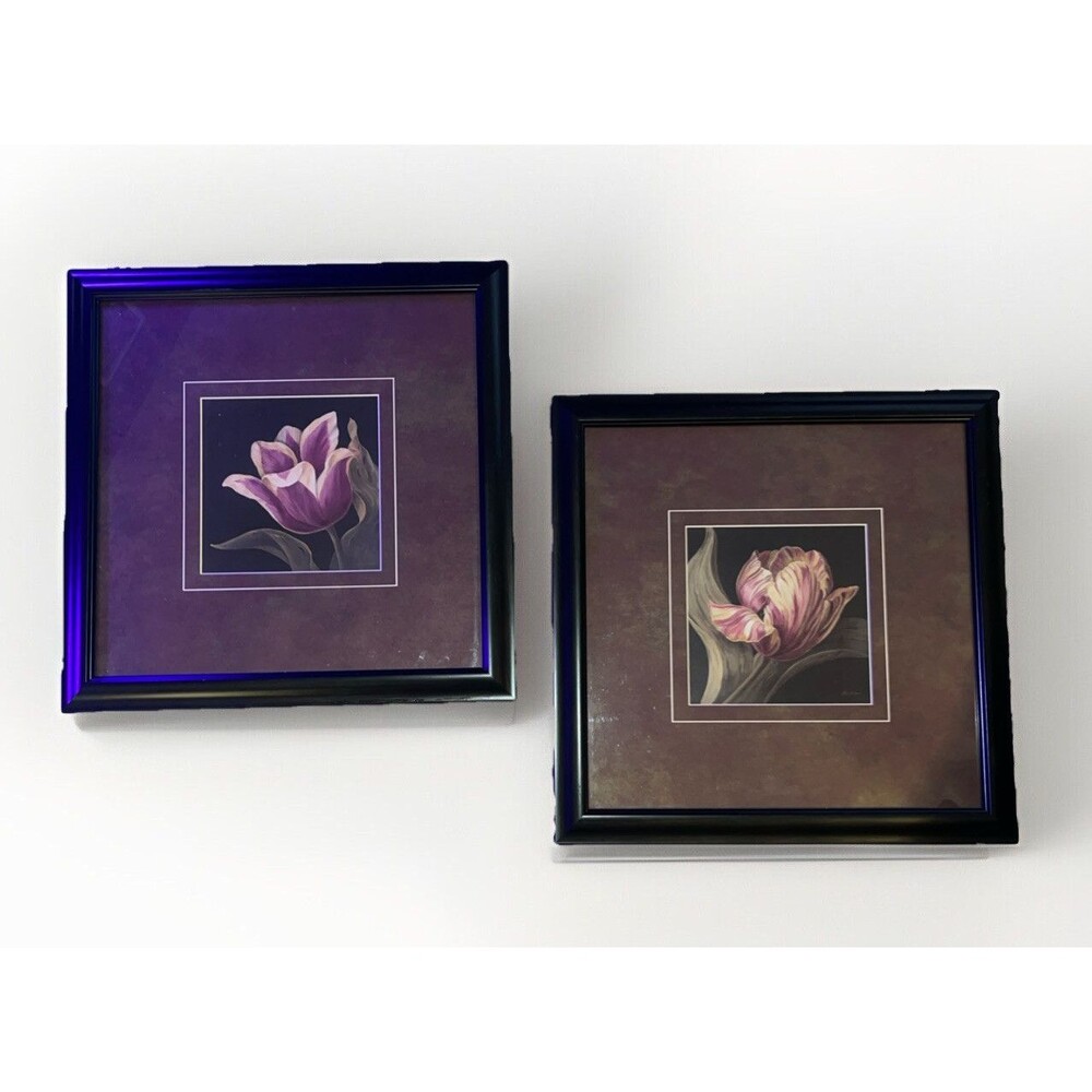 2 VINTAGE Gloria Eriksen Print 1980s Floral Framed artwork pastel Picture Art